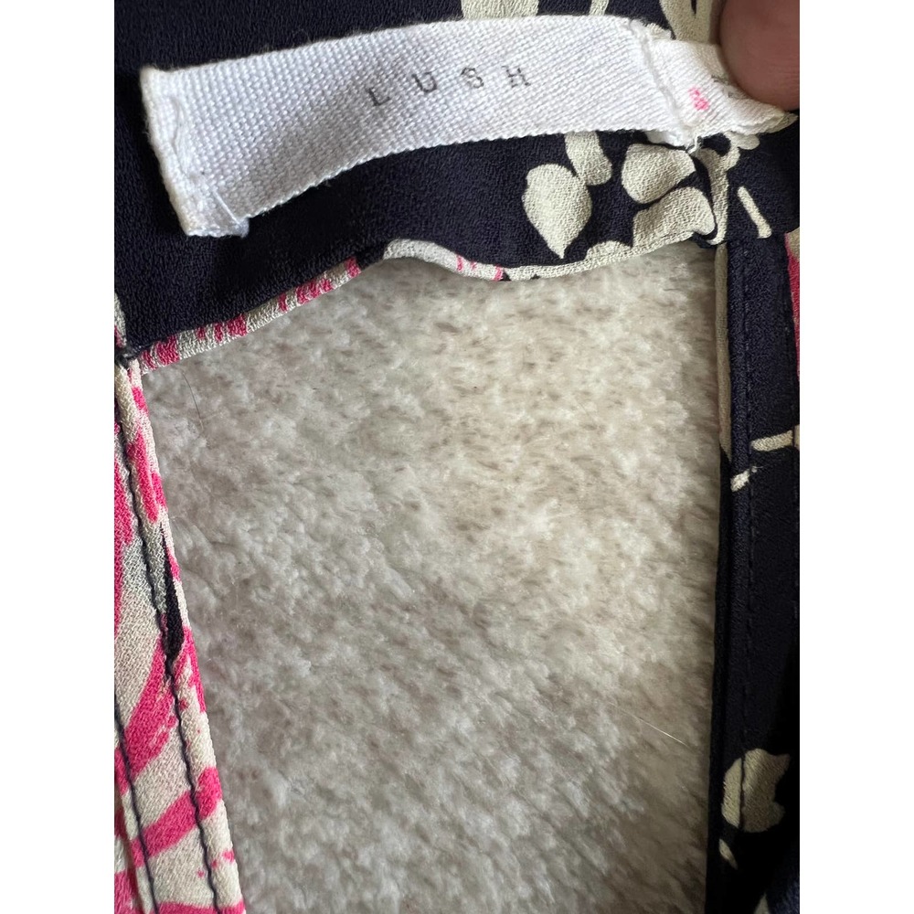 Lush Floral Skater Dress Womens Small Navy Pink Faux Wrap Fit & Flare Mini - Picture 5 of 6